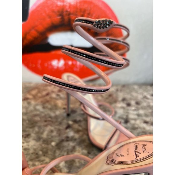 Rene Caovilla Pink Cleo Crystal Embellished Wrap 105mm Sandals Eu:36/US:6